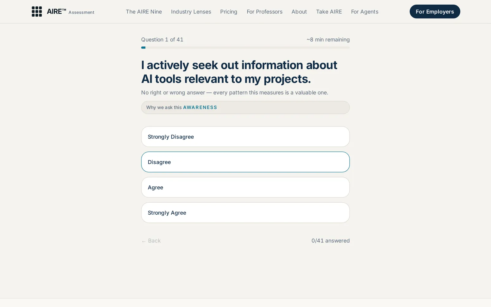 AIRE Assessment™: One statement per screen