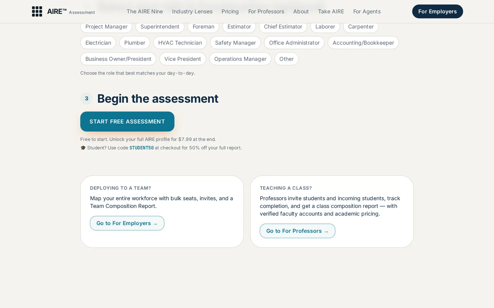 AIRE Assessment™: Pick a role